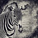 Portret van een zebra (zwart-wit, schilderij) van Art by Jeronimo thumbnail