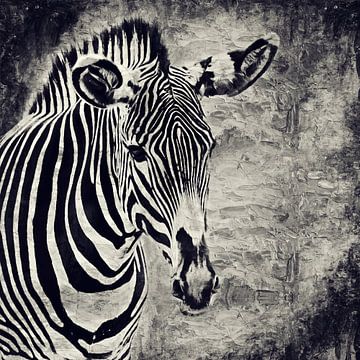 Portret van een zebra (zwart-wit, schilderij) van Art by Jeronimo