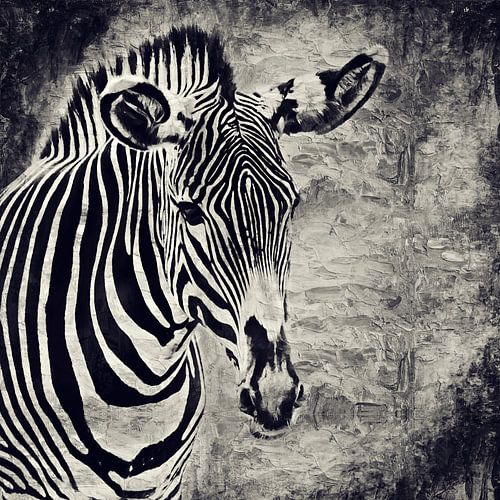 Portrait of a zebra (black and white, painting)
