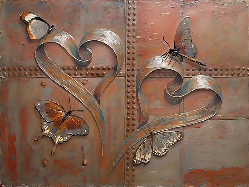 Butterflies and Hearts – Industrial Oil Painting