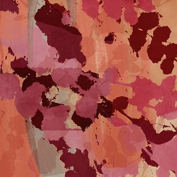 Abstract botanisch in roze, wijnrood, terracotta. van Dina Dankers