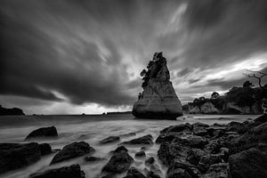 Cathedral cove (rock formation) in black and white by Michael Bollen