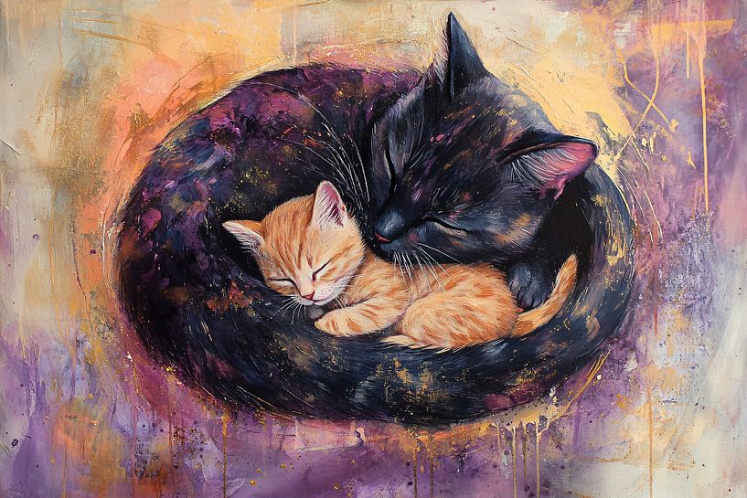 Liebevolle Katzenmutter mit Jungen von Imperial Art House