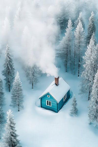 Winter house in the snow - peaceful idyll by Poster Art Shop