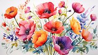 Stilleven kleurrijke klaprozen aquarel schilderij op wit canvas kunst ontwerp van Animaflora PicsStock thumbnail