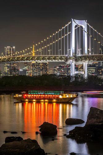 Striking Rainbow Bridge with Tokyo Skyline in the evening by Melanie Viola