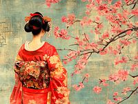 Japanse geisha in japanse tuin