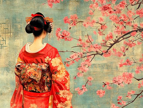 Japanese geisha in Japanese garden