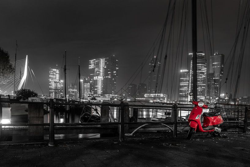 Rotterdam in the evening with red scooter by Harmen Goedhart