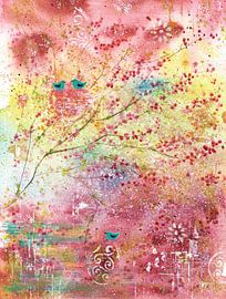 Abstract and cheerful: play of colours in pink, yellow and turquoise by Enjoy-Aquarell