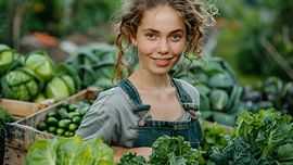 Farmer's wife harvesting in the garden. by de-nue-pic