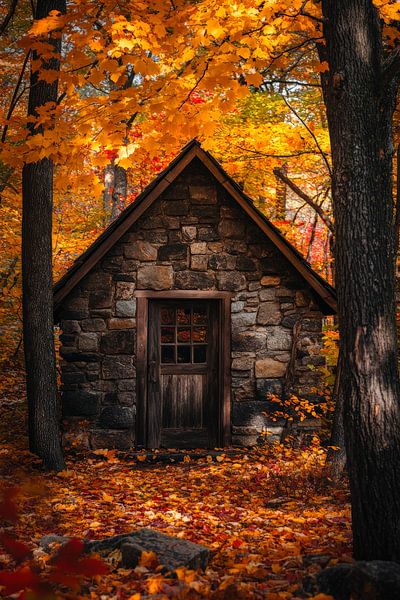 Cabane automnale dans la forêt par Poster Art Shop