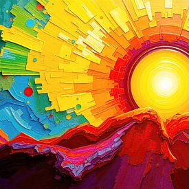 Sunset over brown rocks - An ode to light, colour and transience by AidasignArt