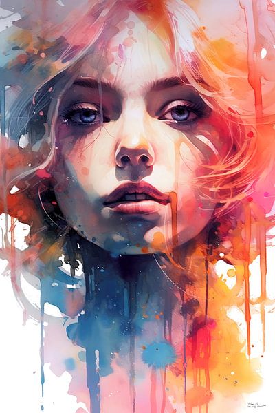Abstraktes Aquarell eines Mädchens/einer Frau. von Gelissen Artworks