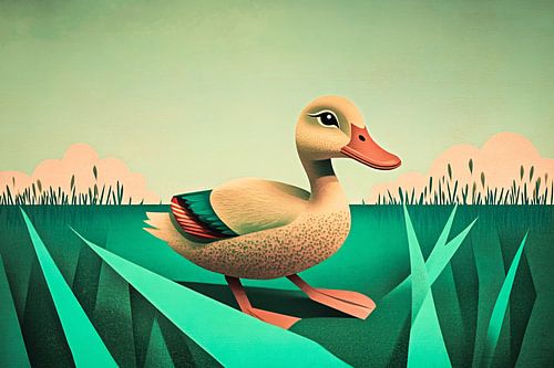 Wanddecoratie van een elegante eend
