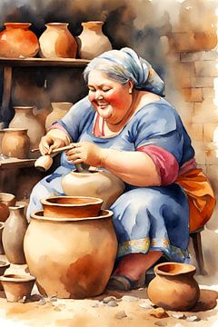 gezellige dame maakt potten van De gezellige Dames