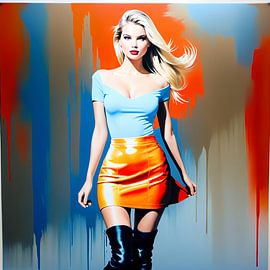 Woman in miniskirt with thigh high boots modern pop art by Lars Vereijken