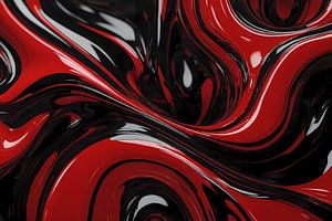 Dessin abstrait dynamique en rouge et noir sur De Muurdecoratie