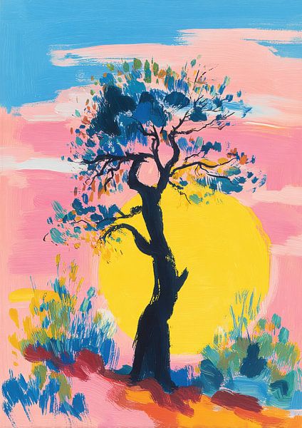 Olijfboom plakkaatverf Hemels Roze Blauw van Niklas Maximilian