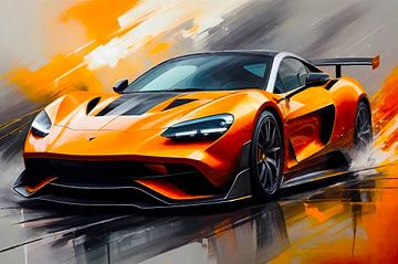 Super sportwagen in oranje contrasttekening van A.D. Digital ART