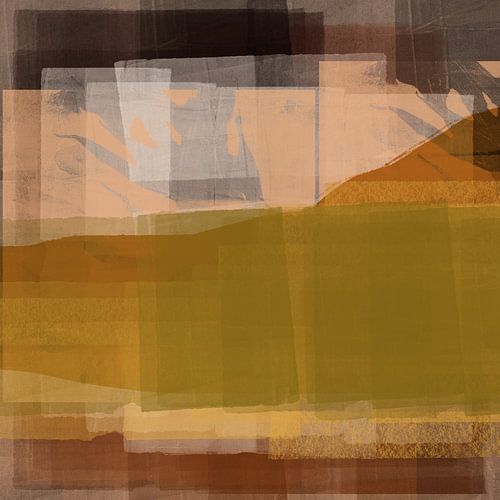 Retro horizonnen. Abstract landschap in mosterd, oker, terra en perzik.