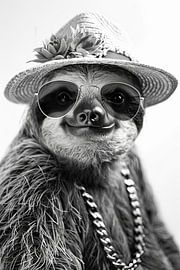 Sloth with sunglasses and hat
