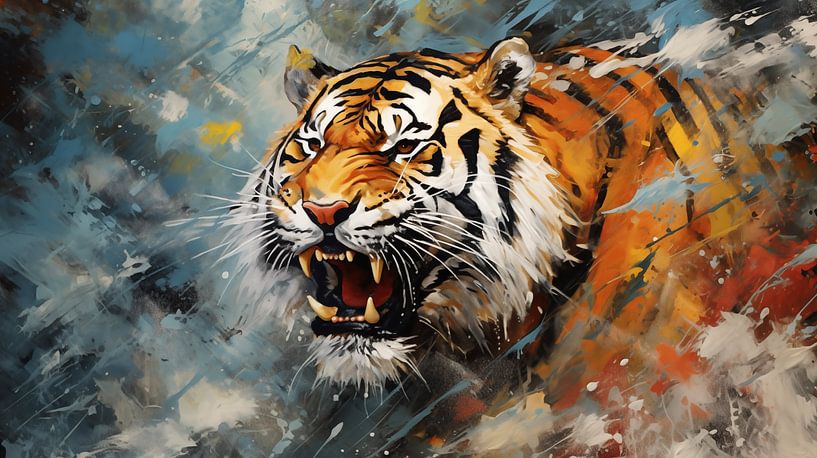 Abstrakter künstlerischer Hintergrund mit einem Tiger, im Ölfarben-Design von Animaflora PicsStock
