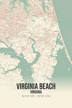 Vintage landkaart van Virginia Beach (Virginia), USA. van MijnStadsPoster