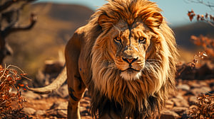 Porträt eines Löwen in der Savanne in Afrika