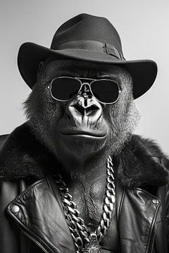 Portret van een gorilla in leren jas en zonnebril van Poster Art Shop