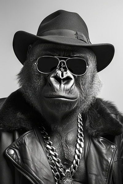 Portrait of a gorilla in leather jacket and sunglasses by Poster Art Shop