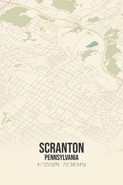 Carte ancienne de Scranton (Pennsylvanie), Etats-Unis. par Affiches de lieux