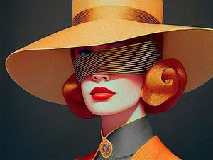 Retrolook besondere Frau mit Hut, Serie: Buntes Retro -8