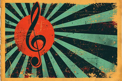 Retro poster met muzikale sleutel en kleuren