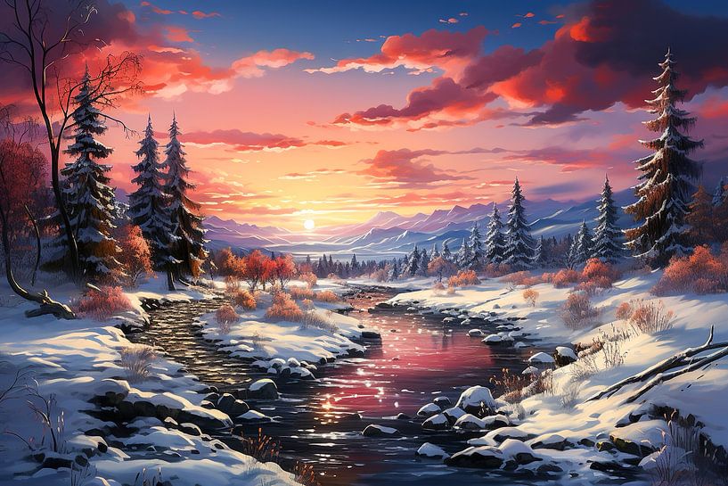 Coucher de soleil hivernal dans les montagnes par Animaflora PicsStock