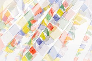 Drapeaux de prière flottants au Népal.