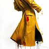 Manteau de cuir entre présence et dissolution - Le manteau jaune en cuir, symbole intemporel du souvenir, de l'éphémère et de l'élégance silencieuse dans le mouvement de l'invisible sur AidasignArt