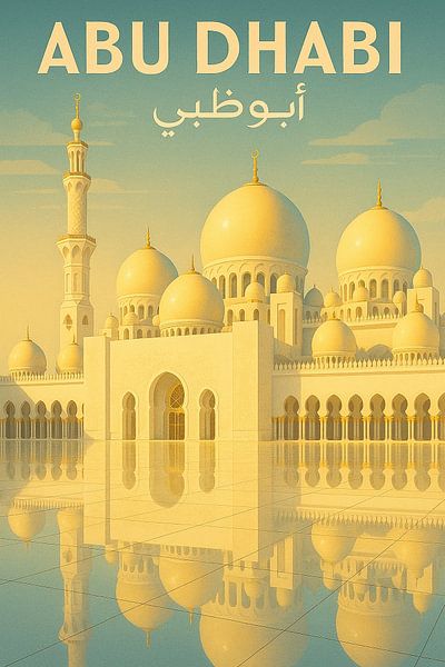 Affiche vintage d'Abu Dhabi - Sheikh Zayed Grand Mosque Art par Travel Shop