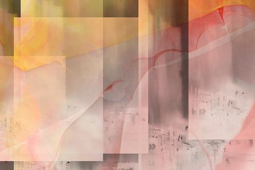 Contemporary mixed media in roze en geel