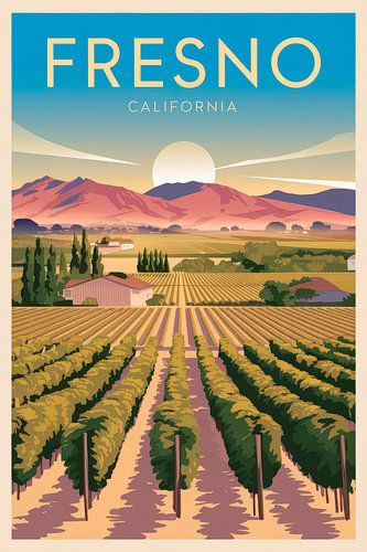 Fresno, Californië - Vintage Reisposter