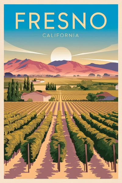 Fresno, Kalifornien - Vintage Travel Poster von Poster Art Shop