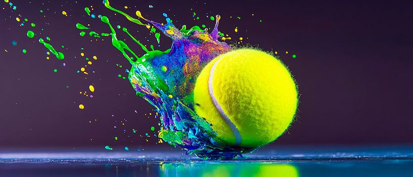 Spritzende Farben mit Tennisballaktion von Poster Art Shop