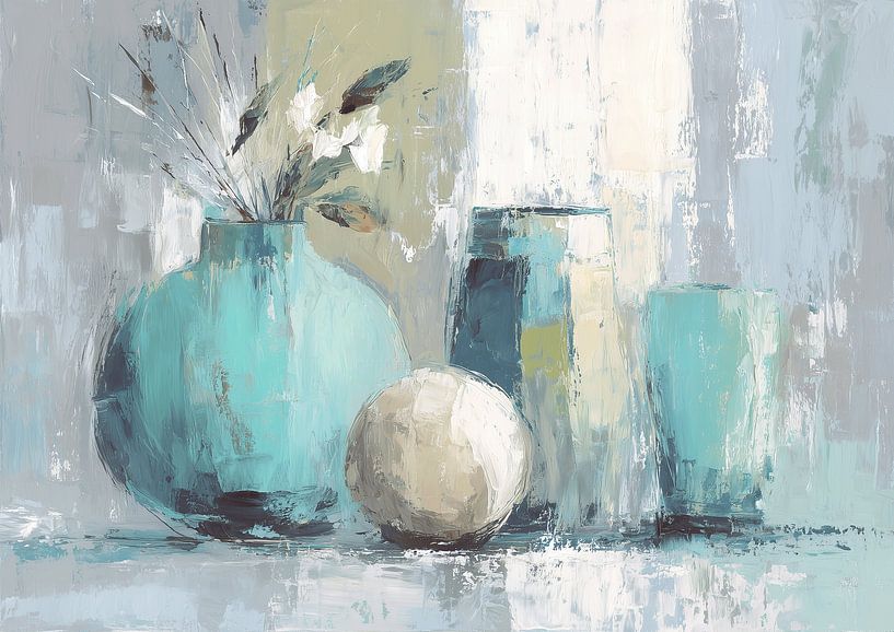 Türkisfarbene Vase mit Blumen von Wunderbare Kunst