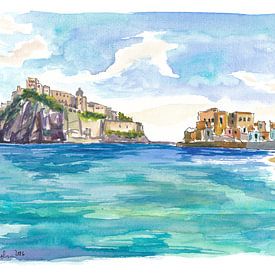 Gemälde der Küste von Ischia mit dem Castello Aragonese und Blick auf das Mittelmeer von Markus Bleichner