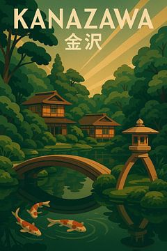 Sérénité de Kenroku-en - Art mural rétro sur les voyages à Kanazawa