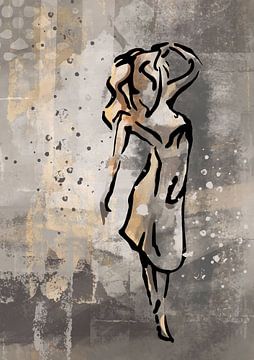 Abstrakte Minimal Art in Goldgelb und Taupe