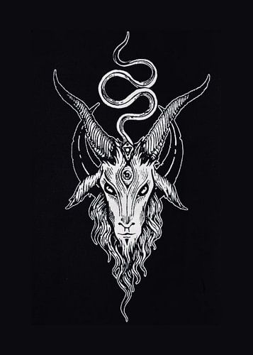 geitenkop met slang in hersenen