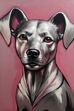 Portrait abstrait d'un chien en rose et argent sur De Muurdecoratie