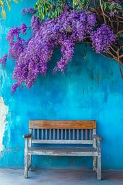 Blaue Wand mit Bougainvillea von Poster Art Shop