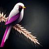 Violet Finch | oiseau moderne sur des épis sur fond sombre sur Karina Brouwer
